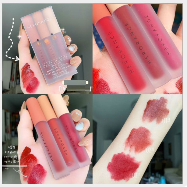 Set 3 Cây Son Kem Lì Herorange Fluffy Lip Glaze