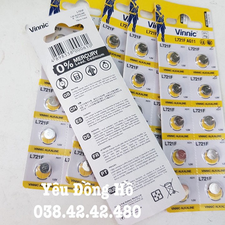 Combo 5 vĩ pin Vinnic L721F AG11 SR721SW SR721 721 362 ùng cho đồng hồ đeo tay