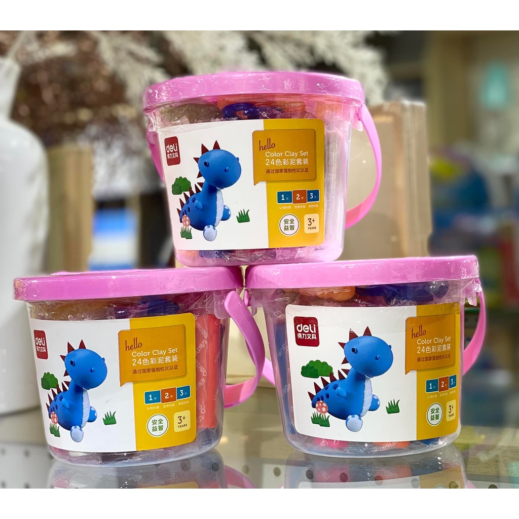 Đất nặn nhiều màu Deli Chất liệu an toàn có khuôn kèm 12/24 màu 01 hộp nhựa có quai xách 7031-HO/ ED75286