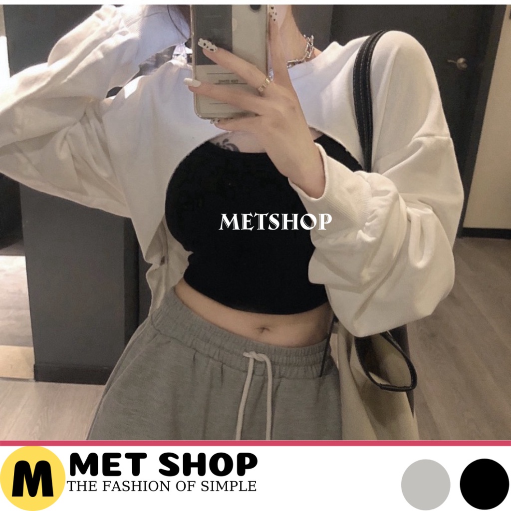 Set áo croptop khoét ngực tay dài kèm áo 2 dây ôm body ,bộ 2 món áo thun crt phong cách ulzz ROSÉ Blackpink -METSHOP