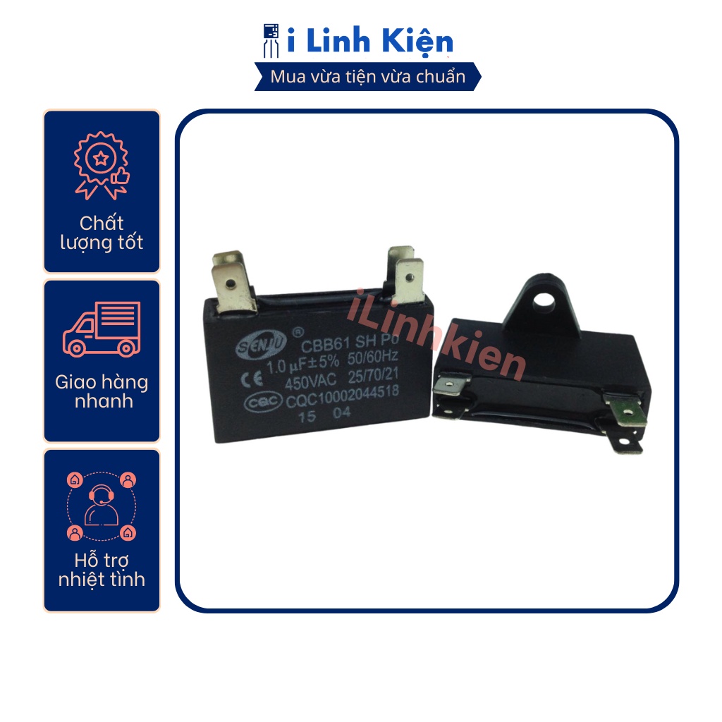 Tụ quạt 1uF 1.2uF 1.5uF 2uF 2.5uF 3uF 5uF 450VAC CBB61 chân cắm jack