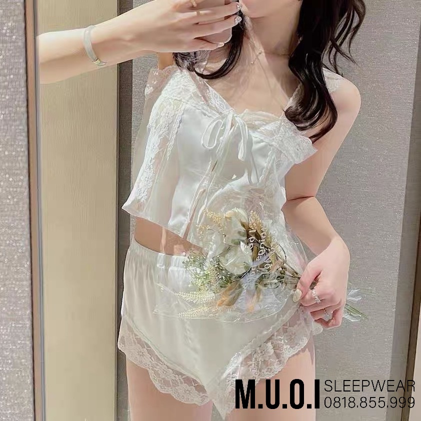 Bộ đồ ngủ lụa sexy phối ren cúc hạt ngọc hot mix được 2 kiểu  - Sx 157 - QUẢNG CHÂU cao cấp(video+ảnh thật) | BigBuy360 - bigbuy360.vn