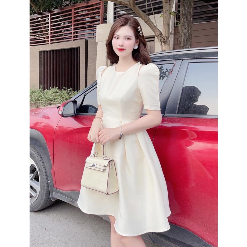 Váy đầm nữ tapta thiết kế cổ tròn tay bồng tiểu thư sang chảnh