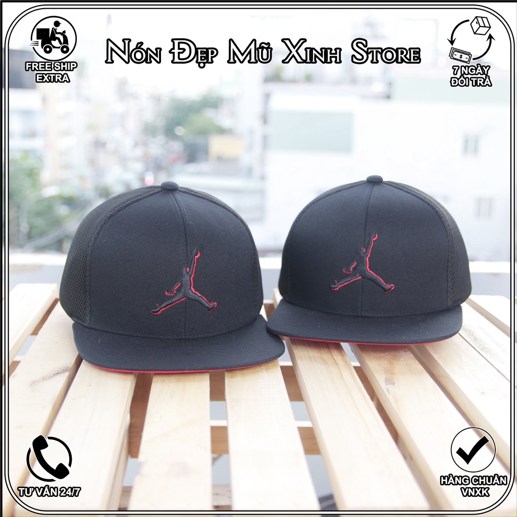 Siêu phẩm Nón Snapback Jordan chất vải cotton nhung da lộn/lưới xốp màu đen logo thêu nổi