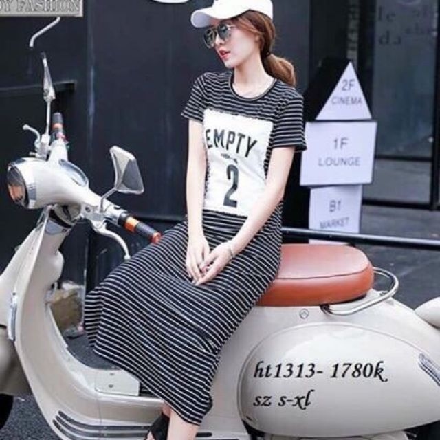 Đầm maxi kẻ ngang