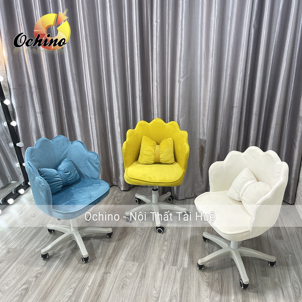 Ghế Xoay, Ghế Ngồi Trang Điểm Và Thư Giãn Mẫu Vương Miện Tặng Kèm Gối Nơ Xoay 360 Độ Và Nâng Cao Thấp ( Hàng Có Sẵn)