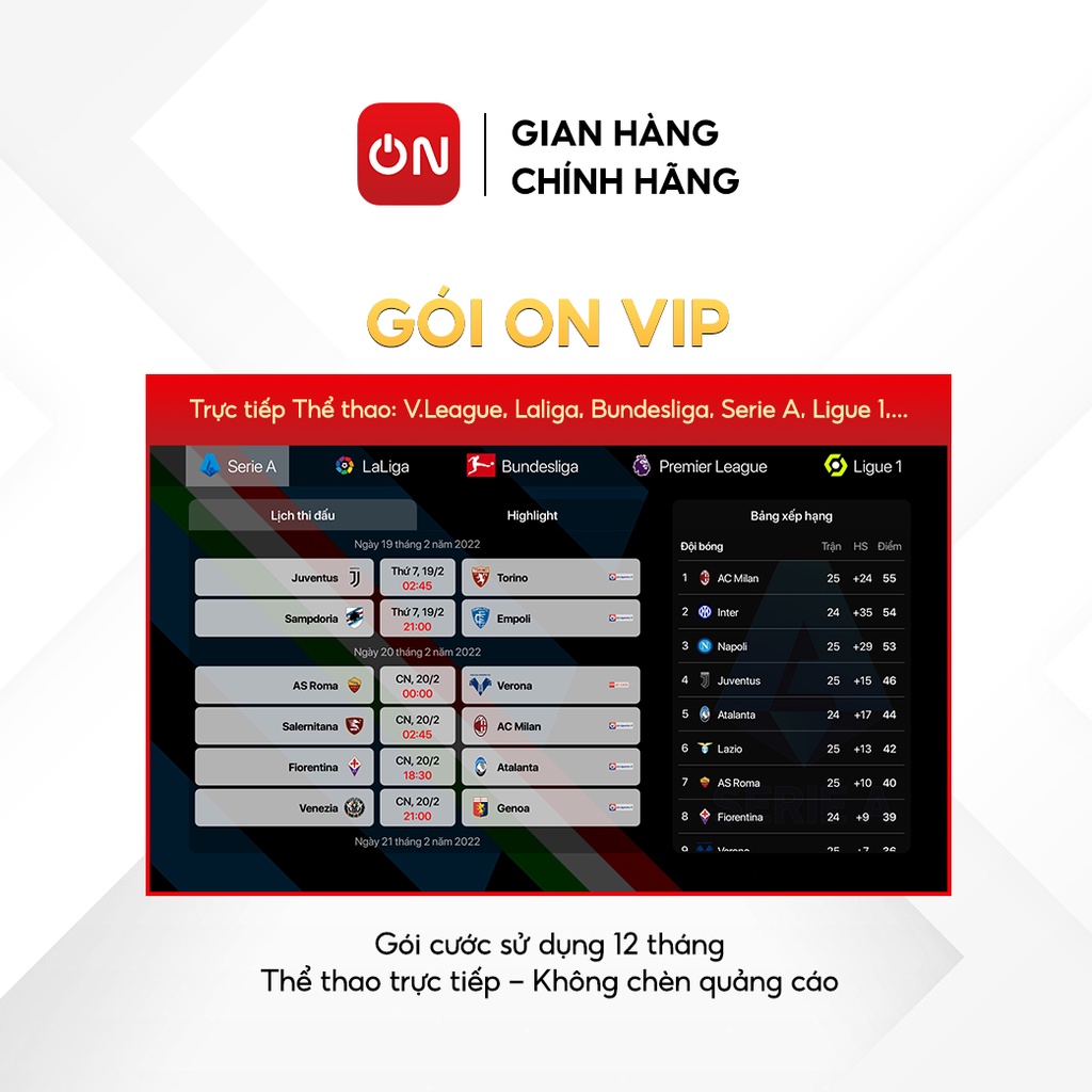 - Gói truyền hình VIP 12 tháng VTVcab ON