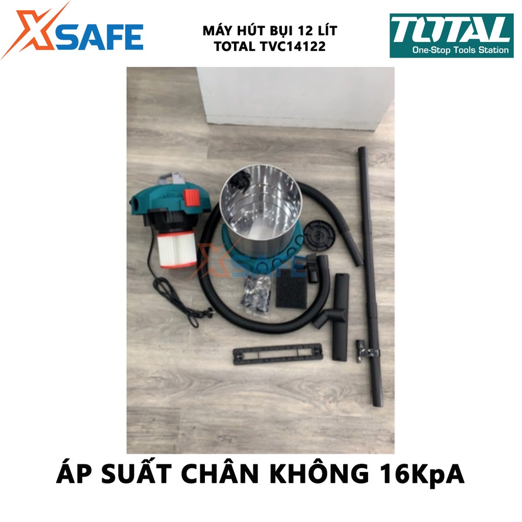 Máy hút bụi Total TVC14122 Máy hút bụi cầm tay Công suất 800W, bình chứa bụi 12 lít, lưu lượng khí 1,7 m³/phút