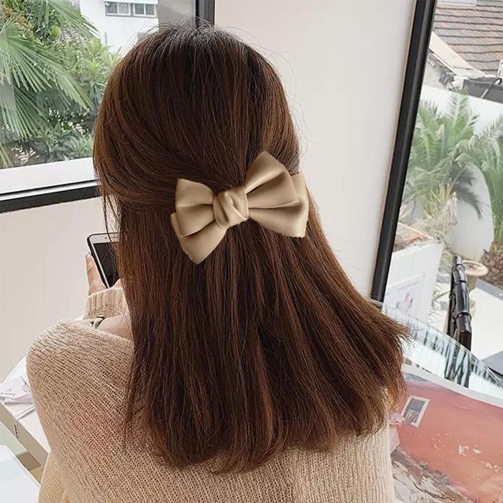 FORBETTER Kẹp Vịt Màu Trơn Chất Liệu Da PU Thời Trang Hàn Quốc Cho Nữ