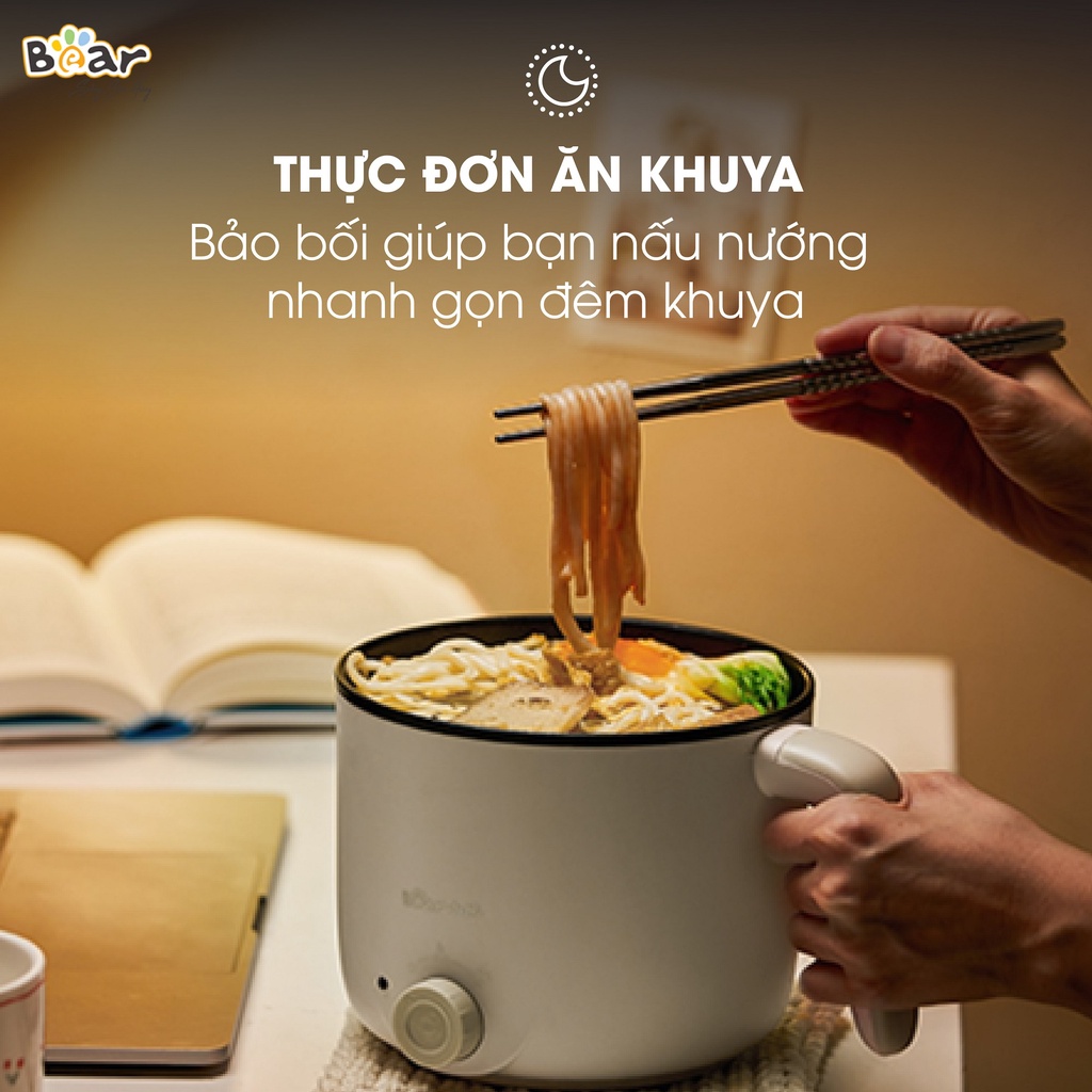 Nồi Lẩu Mini Bear Đa Năng Ca Nấu Mì, Hấp, Luộc, Xào 2 Tầng Phù Hợp Một Người, Sinh Viên - C12K1