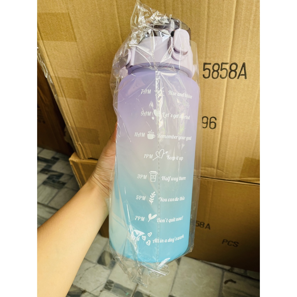 Kèm Stickers - Bình Đựng Nước 2L và 1.3L Dễ Thương Có Vạch Báo Giờ Uống Nước