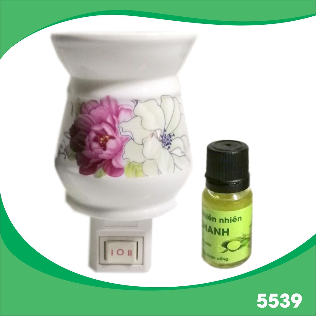 Combo đèn ngủ xông tinh dầu cắm tường hình hoa và tinh dầu sả chanh nguyên chất 10 ml