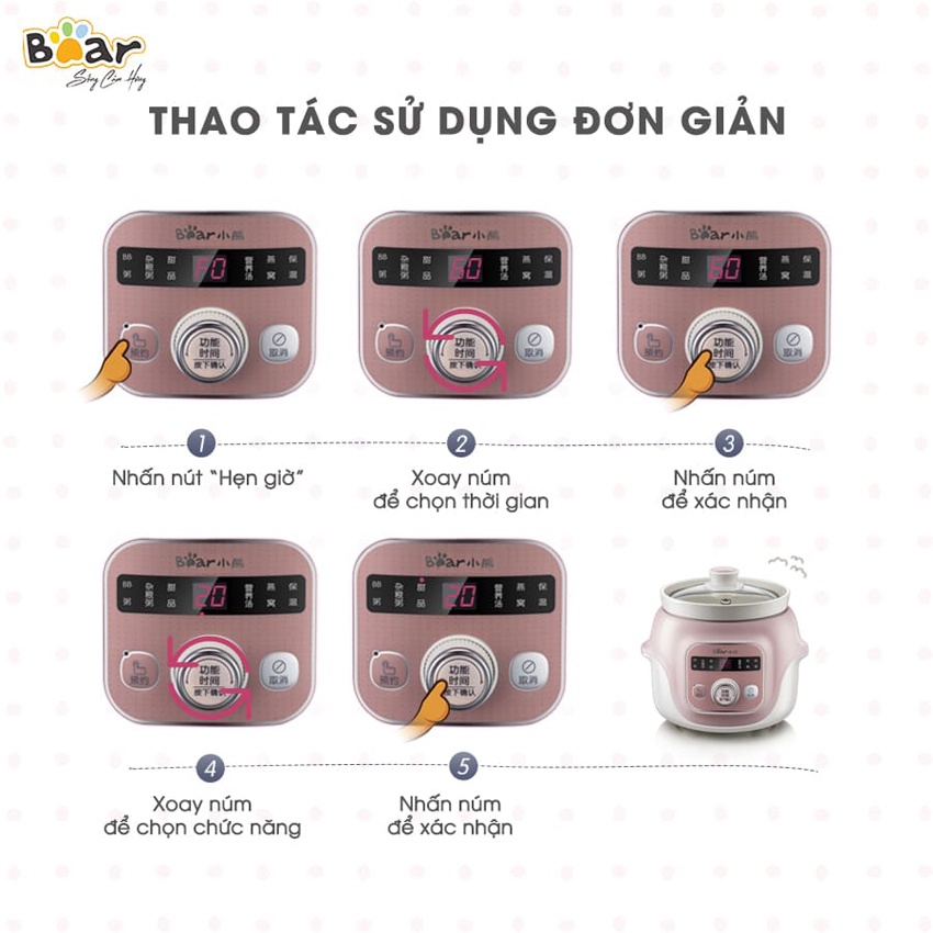 Nồi hấp điện 2 tầng Bear 6L khay hấp Inox, Nồi hấp xôi, hấp bánh bao, hấp đồ ăn dặm cho bé – Hàng chính hãng BH 6-18T