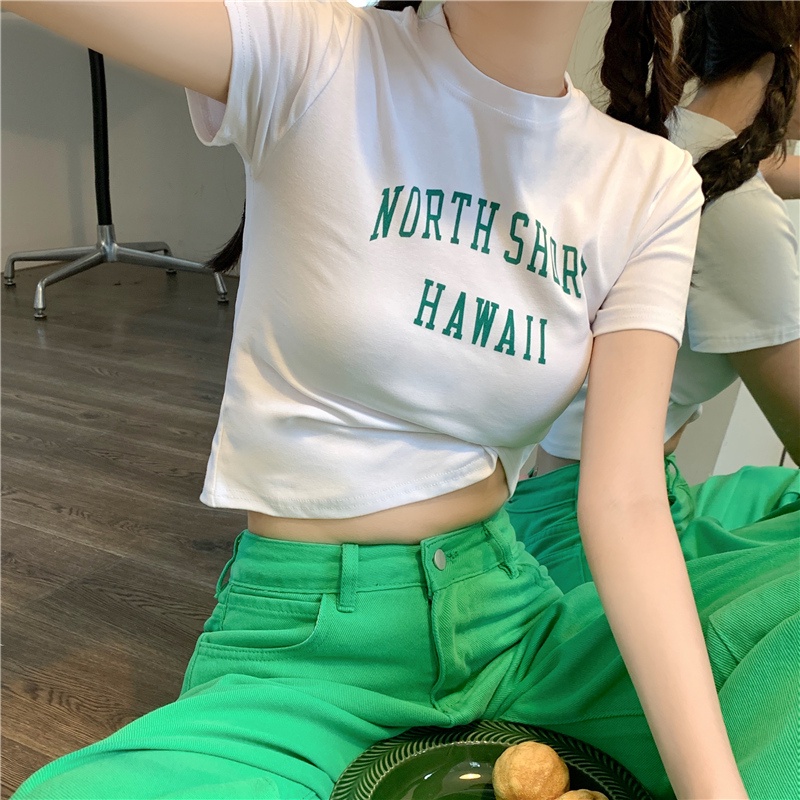 SUXI Áo Thun Ngắn Tay Cổ Tròn In Chữ Đơn Giản Dễ Phối Đồ Thời Trang Mùa Hè Cho Nữ