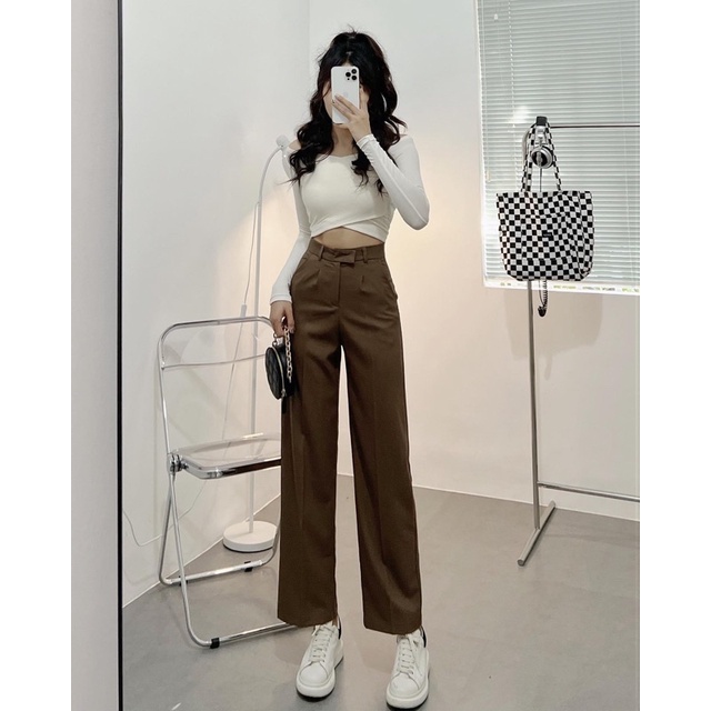 Áo croptop nữ tay dài HHVINTAGE kiểu chéo hai vạt thun co giãn TOP A55