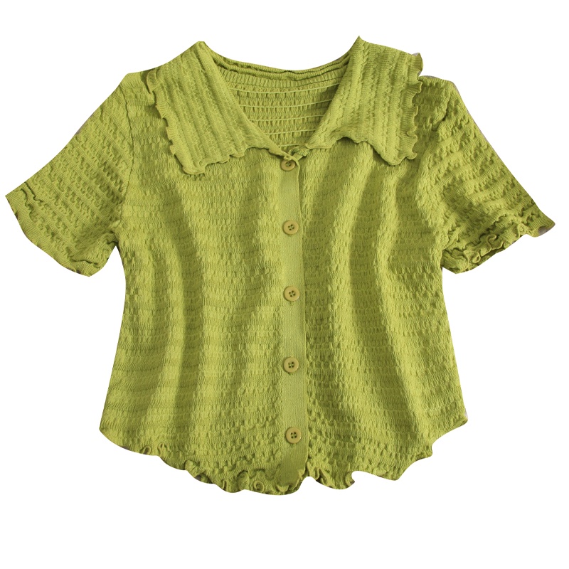 Áo kiểu IELGY tay ngắn dáng ôm phong cách Hàn Quốc thời trang dành cho nữ