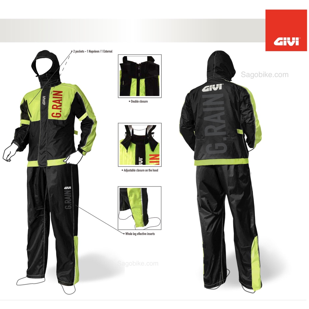 Áo mưa bộ Givi mẫu G-Raint, Rainsuit bộ áo mưa cao cấp, chống thấm tuyệt đối, hàng Givi chính hãng, mới 100%