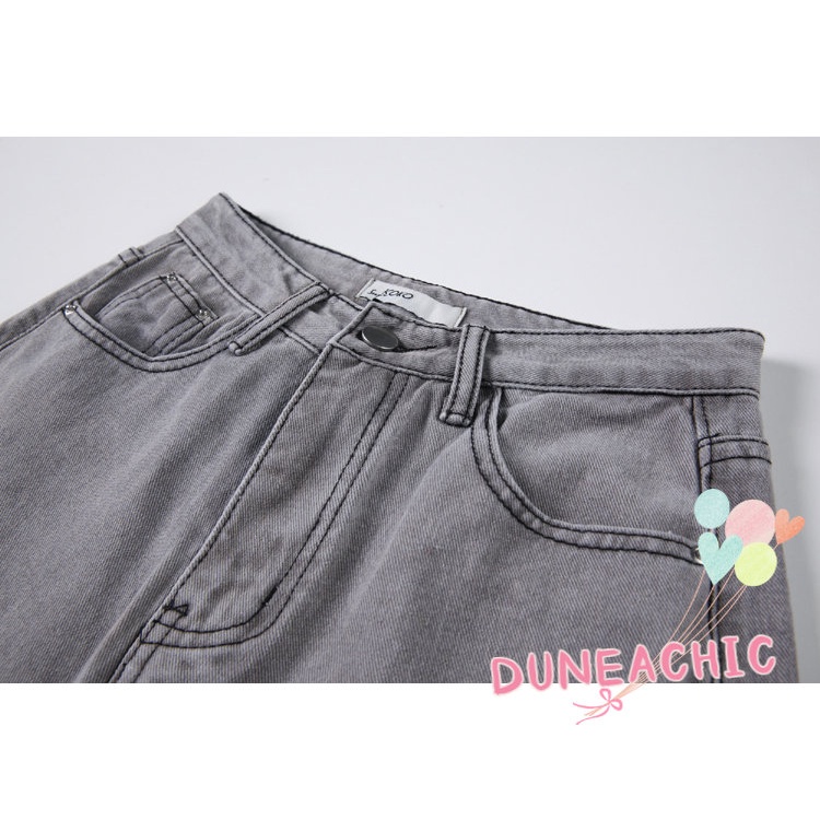 DUNEA Quần Jeans Nữ Lưng Cao Ống Rộng Thời Trang Hàn Quốc Cá Tính