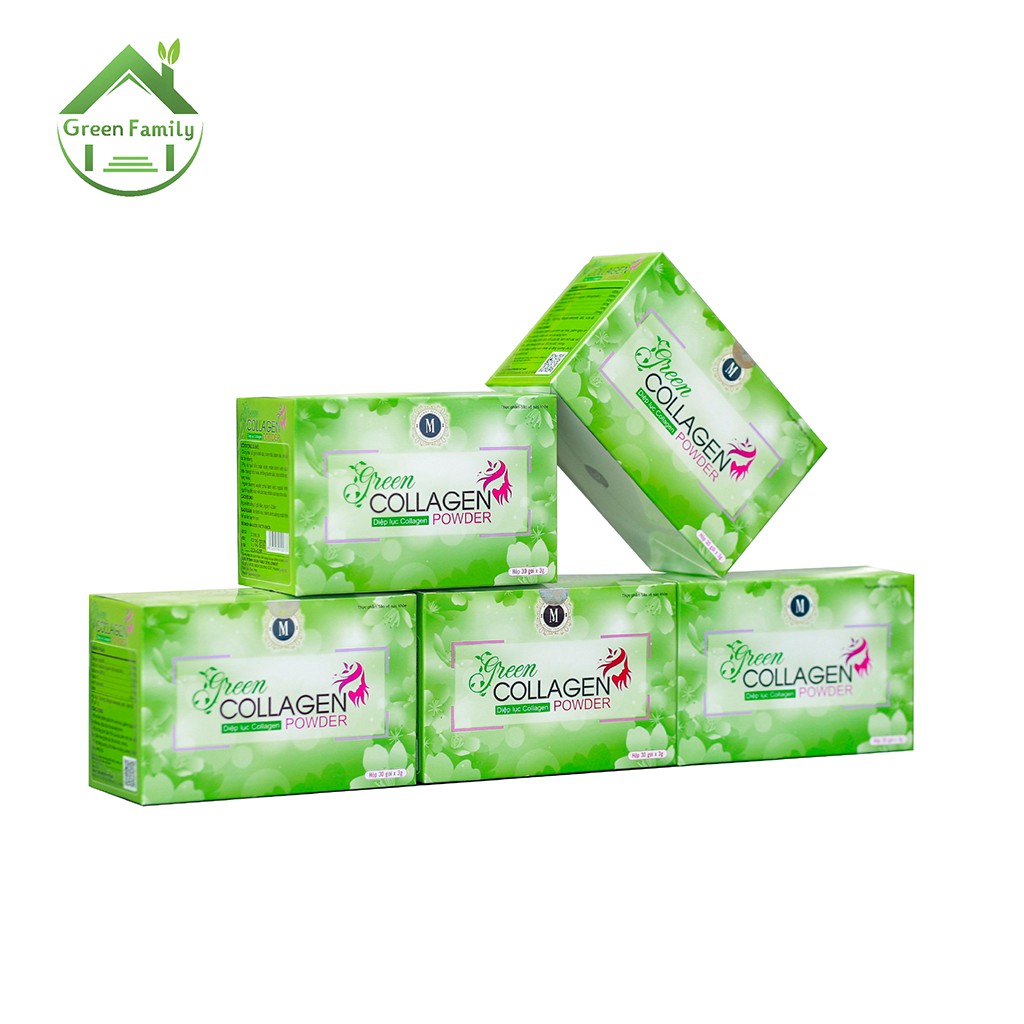 Diệp Lục Collagen HBC GREEN FAMILY Đẹp Da Thanh Lọc Cơ Thể Hộp 30 Gói 60g