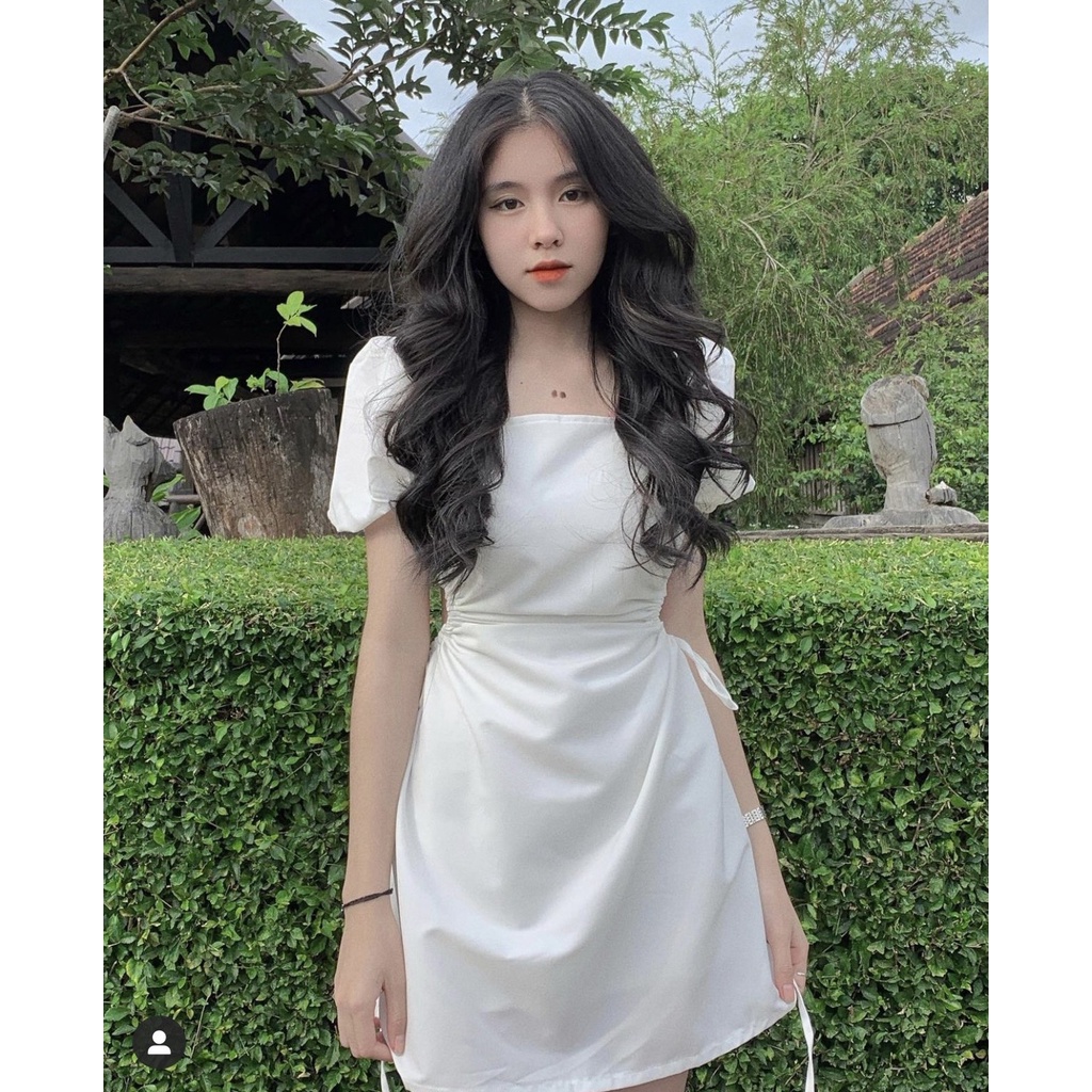 ĐẦM CỔ VUÔNG CUT OUT LƯNG 2 MÀU NÂU TRẮNG SIÊU XINH - ELLA DRESS