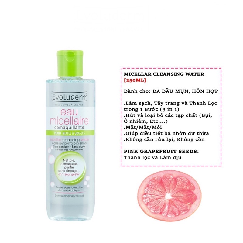 Nước tẩy trang Evoluderm Micellar Cleansing Water 250ml