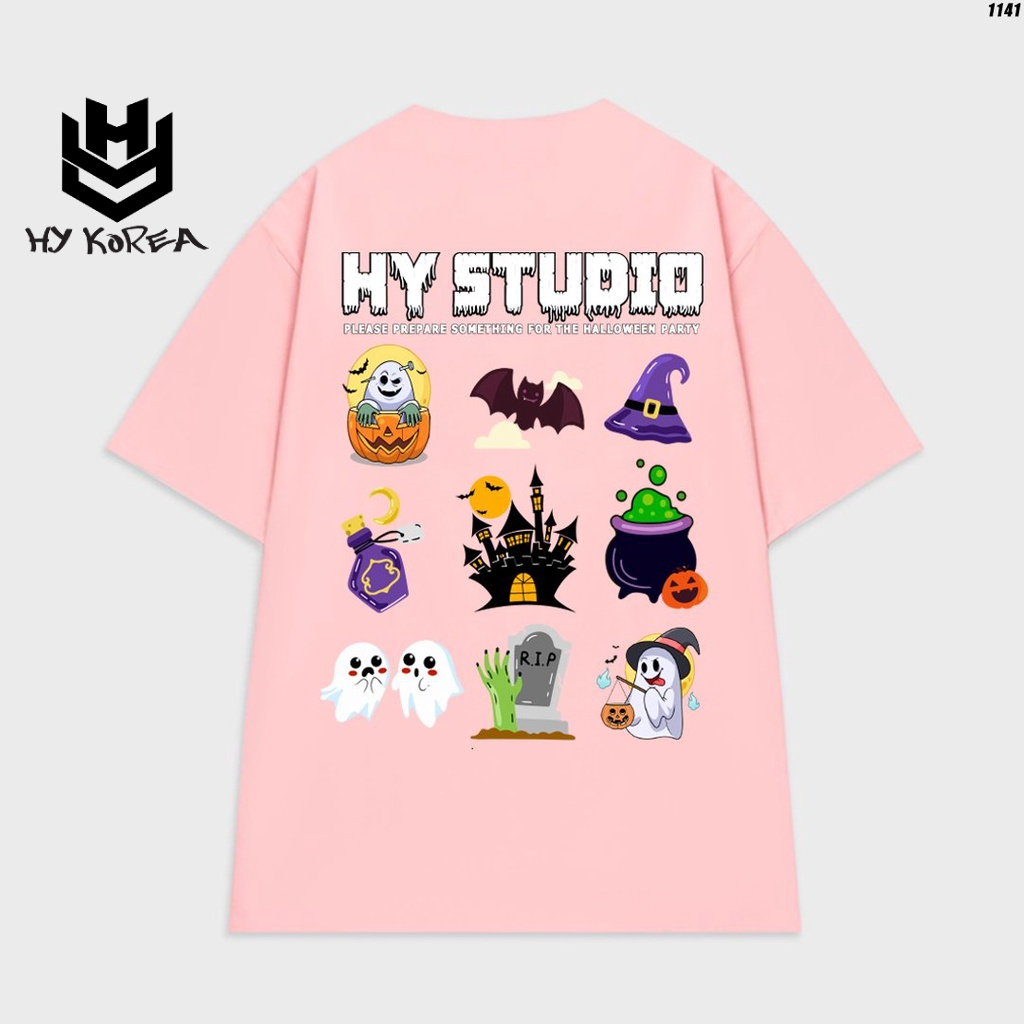 Áo thun HY STUDIO tay lỡ form rộng nam nữ cotton 75 halloween 1141
