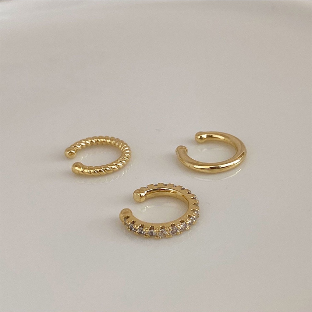 Set 3 hoa tai dạng kẹp màu trơn đơn giản phong cách cổ điển thời trang cá tính dành cho nữ