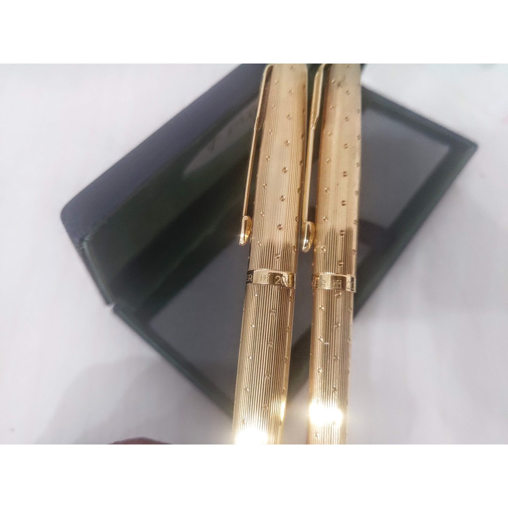 Bộ 2 bút Parker 75 PERLE - Mạ vàng 22K - Bút máy và bút bi - Place Vendome fountain pen &amp; ballpoint pen - Made in France