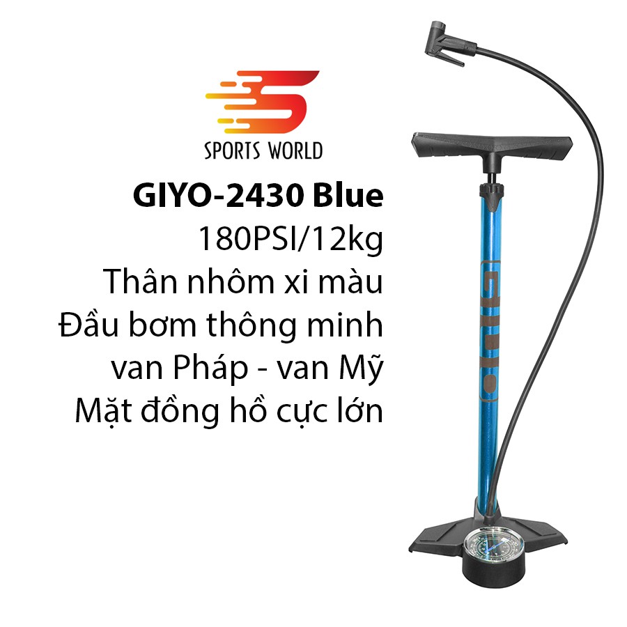 Bơm xe đạp, bơm xe máy 180psi/12kg GIYO 2430 thân nhôm xi hàng Đài Loan