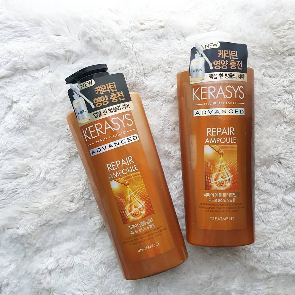 Cặp dầu gội/xả Kerasys Advanced Ampoule Repair phục hồi tóc hư tổn nặng Hàn Quốc (2x 600ml)