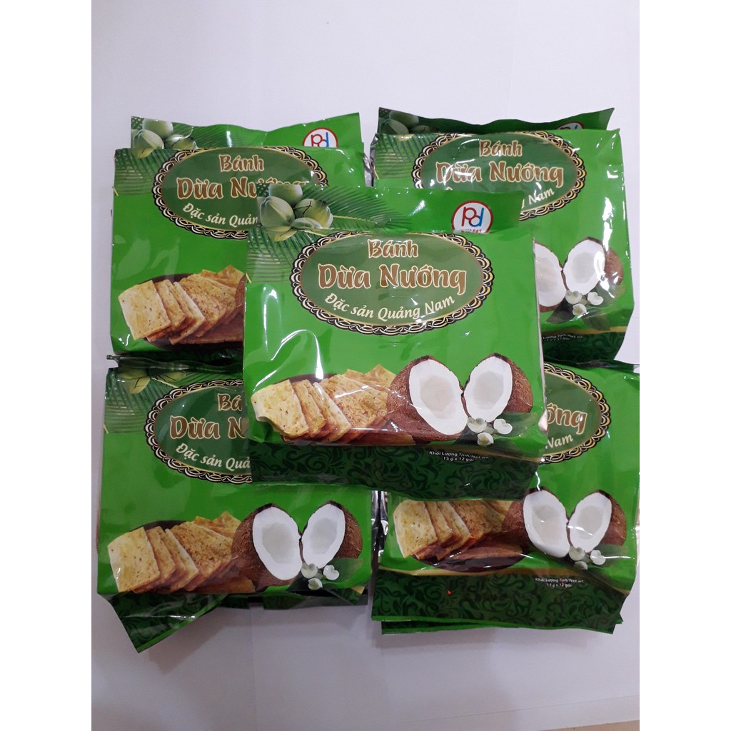 Set 5 gói bánh dừa nướng xanh loại đặc biệt giòn thơm ngon - đặc sản Quảng Nam - date mới