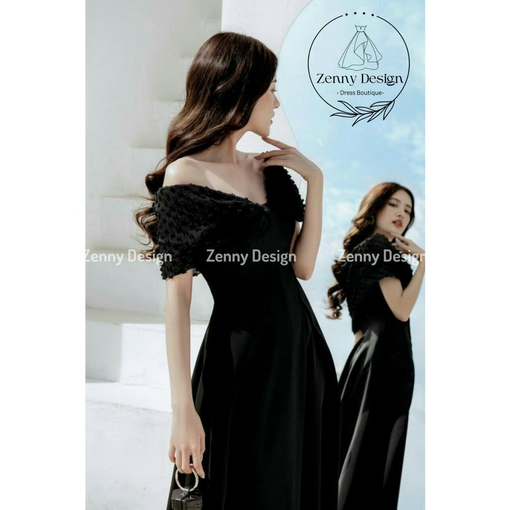 Đầm Trễ Vai Thiết Kế Dáng Dài Xòe Tay Phối Rơ Ren Cho Nữ Đi Chơi, Dự Tiệc, Đi Dạo Phố