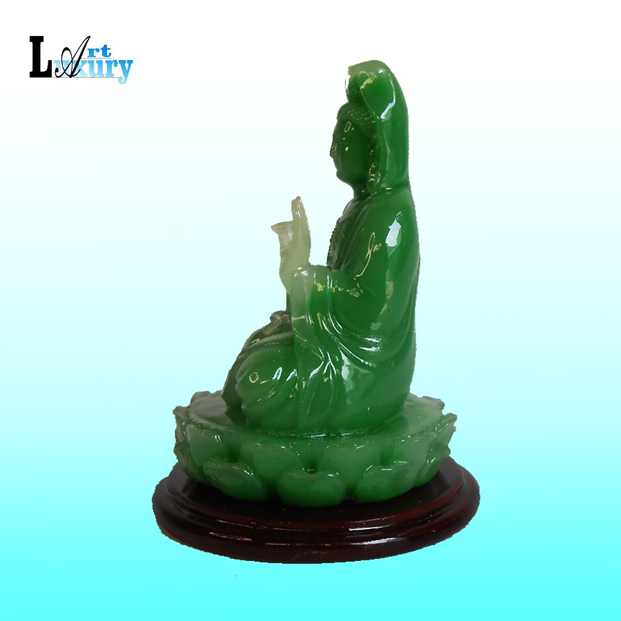 Tượng Quan Thế Âm Bồ Tát Ngồi xanh ngọc cao 9 cm  ,Tượng Phật để bàn làm việc TPT23  - Luxury Art