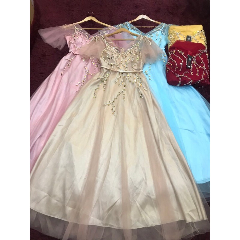 Đầm maxi dạ hội tay loe kèm ảnh thật