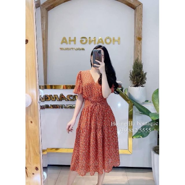 Váy hoa cổ V đan dây | BigBuy360 - bigbuy360.vn