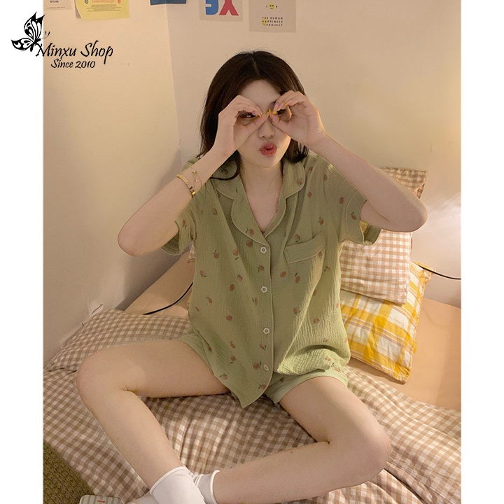 Bộ mặc nhà vải cotton sữa mềm mịn,kiểu sang trẻ trung dễ thương Minxu Shop AX