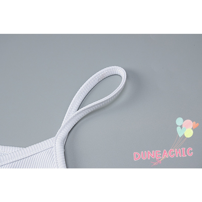 DUNEA Áo Tank Top Hai Dây Dáng Dài Xẻ Tà Phối Nút Cá Tính Cho Nữ