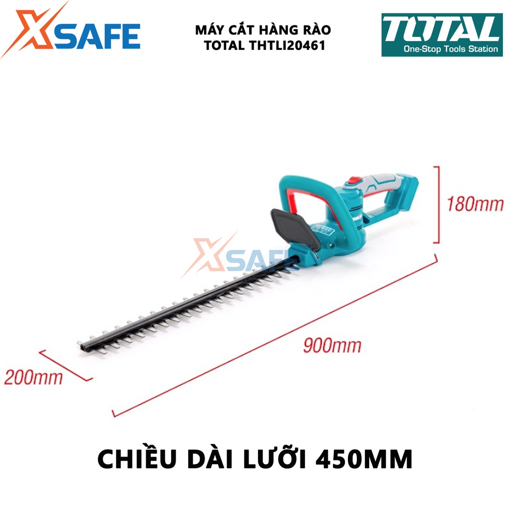 Máy cắt hàng rào dùng pin TOTAL THTLI20461 Mắt cắt tỉa cầm tay điện áp 20V, chiều dài lưỡi 450mm, kèm 1 pin, 1 sạc nhanh