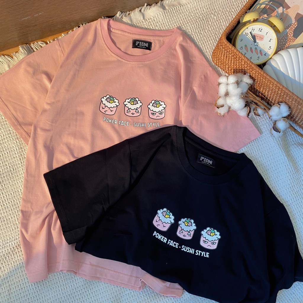 Áo thun tay lỡ POKER FACE nhiều màu form rộng basic unisex (có ảnh thật shop chụp) - Made by Fiin