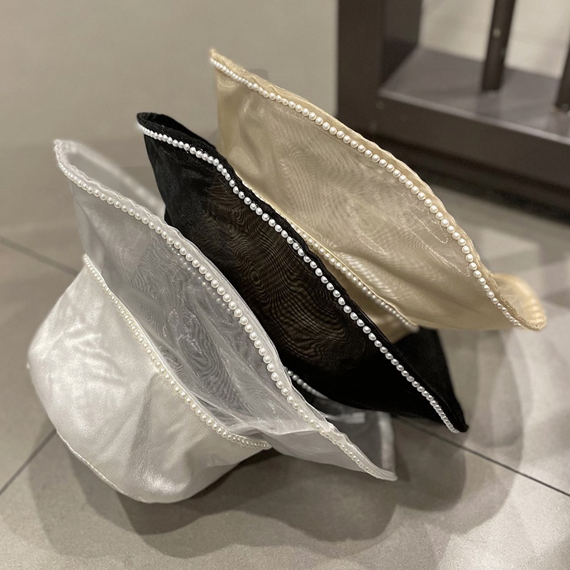 Nón Tai Bèo Vải Satin Đính Ngọc Trai Thoáng Khí Phong Cách Hàn Quốc Thời Trang Xuân Hè Dễ Phối Đồ Cho Nữ