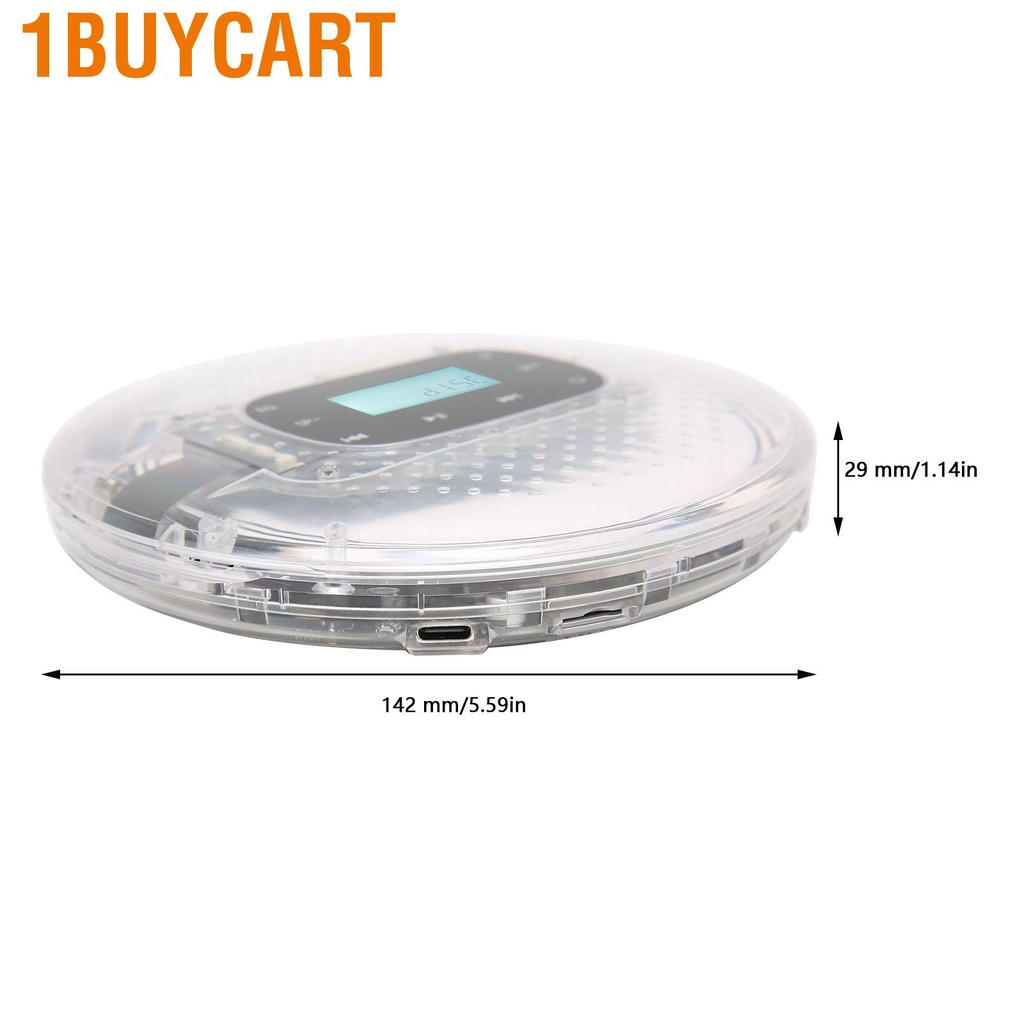 1buycart Portable CD Player Multifunction USB C Rechargeable Car with Earphones for Home Travel