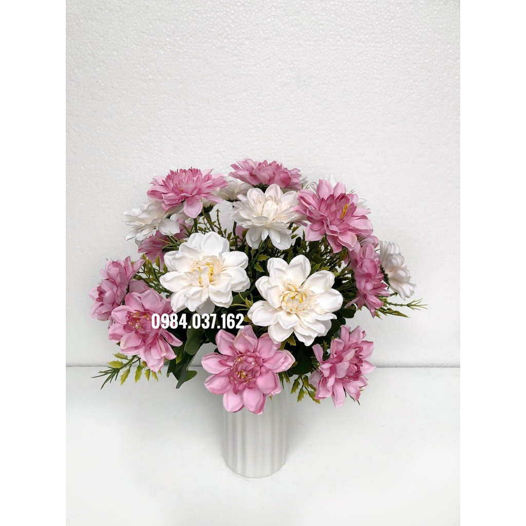 Bình Hoa Giả Thược Dược Lụa Để Bàn Đẹp Trang Trí - Hoa Giả Để Bàn