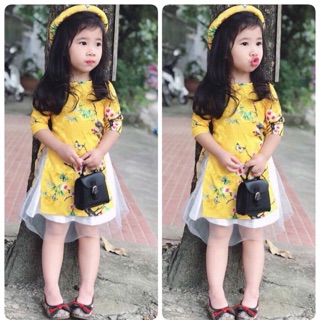 Áo dài Việt Nam Vải Gấm Kèm Chân Váy Voan Và Mấn