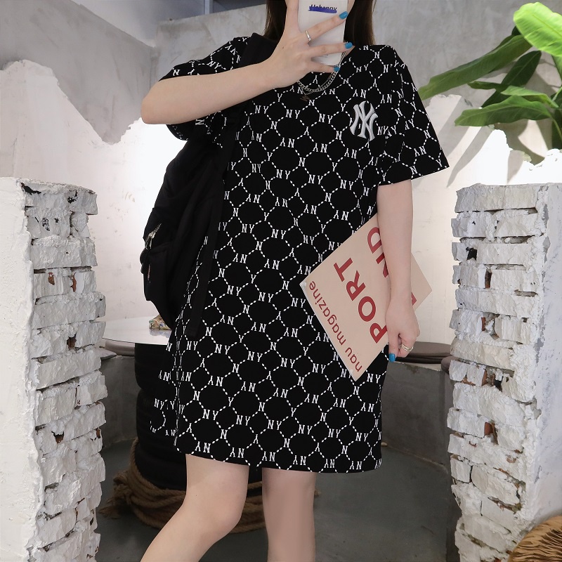 Đầm Cotton Ngắn Tay Thêu Logo MLB NY Nhiều Màu Sắc Chất Lượng Cao Cho Nữ