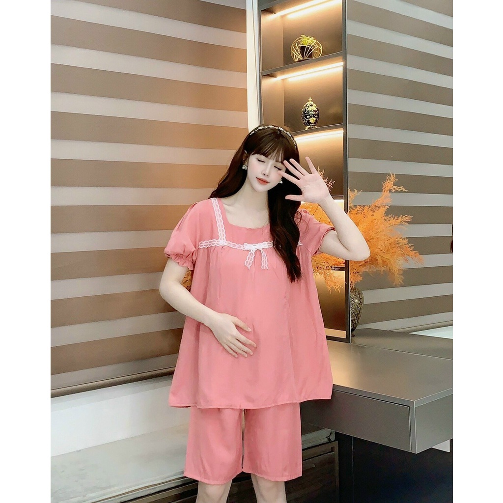 Bộ đồ bầu ngắn tay ren ngực thời trang thiết kế mặc nhà kết hợp sau sinh Mom and Baby M528