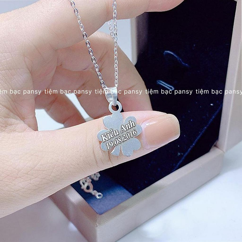 Dây chuyền bạc nữ PANSY hình cỏ 4 lá may mắn khắc tên, ngày sinh - Vòng cổ bạc ta thật đẹp