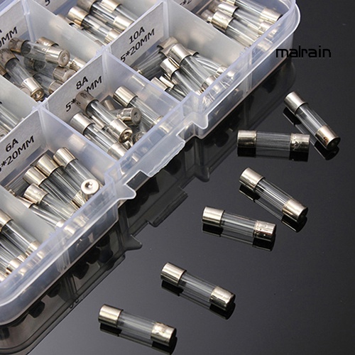 Bộ 100 cầu chì ống thủy tinh 5x20mm 0.2A-15A cho xe hơi