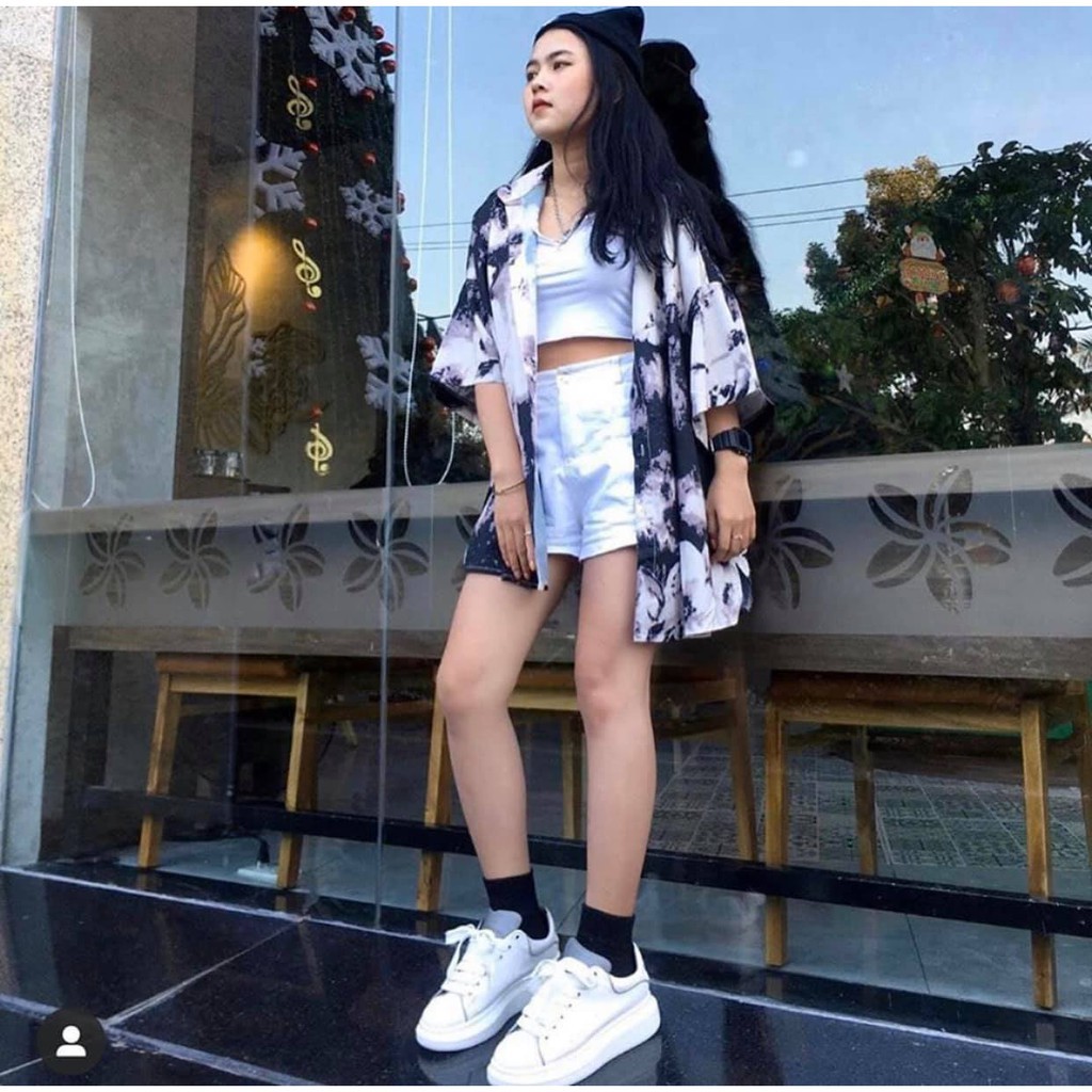 Áo sơ mi loang đen form rộng bigsize somi cộc tay ulzzang nam nữ unisex cá tính | WebRaoVat - webraovat.net.vn