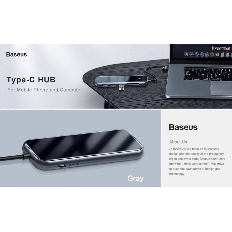 Cáp Chuyển Hub Type C Baseus 8 in 1 (Type-C to 3xUSB3.0+HDMI+SD/TF Card Reader+PD Mang Lan RJ45)