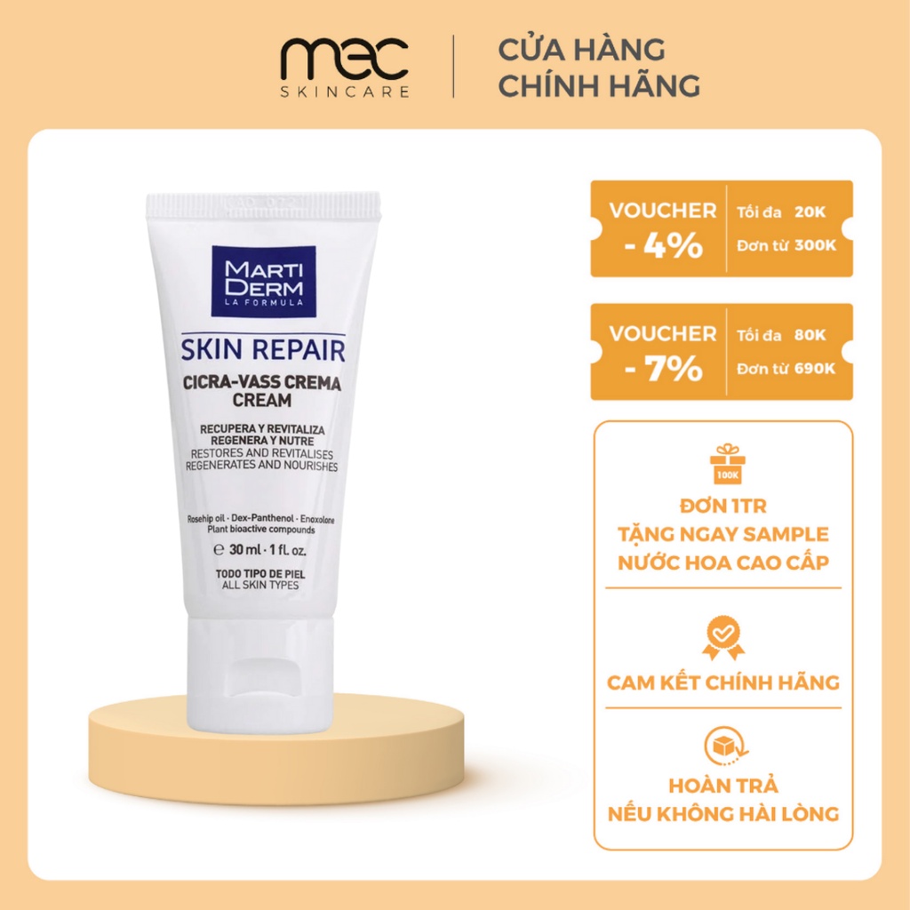 Kem dưỡng tái tạo, phục hồi da nhạy cảm MartiDerm Skin Repair Cicra Vass Cream 30ml - mecskincare